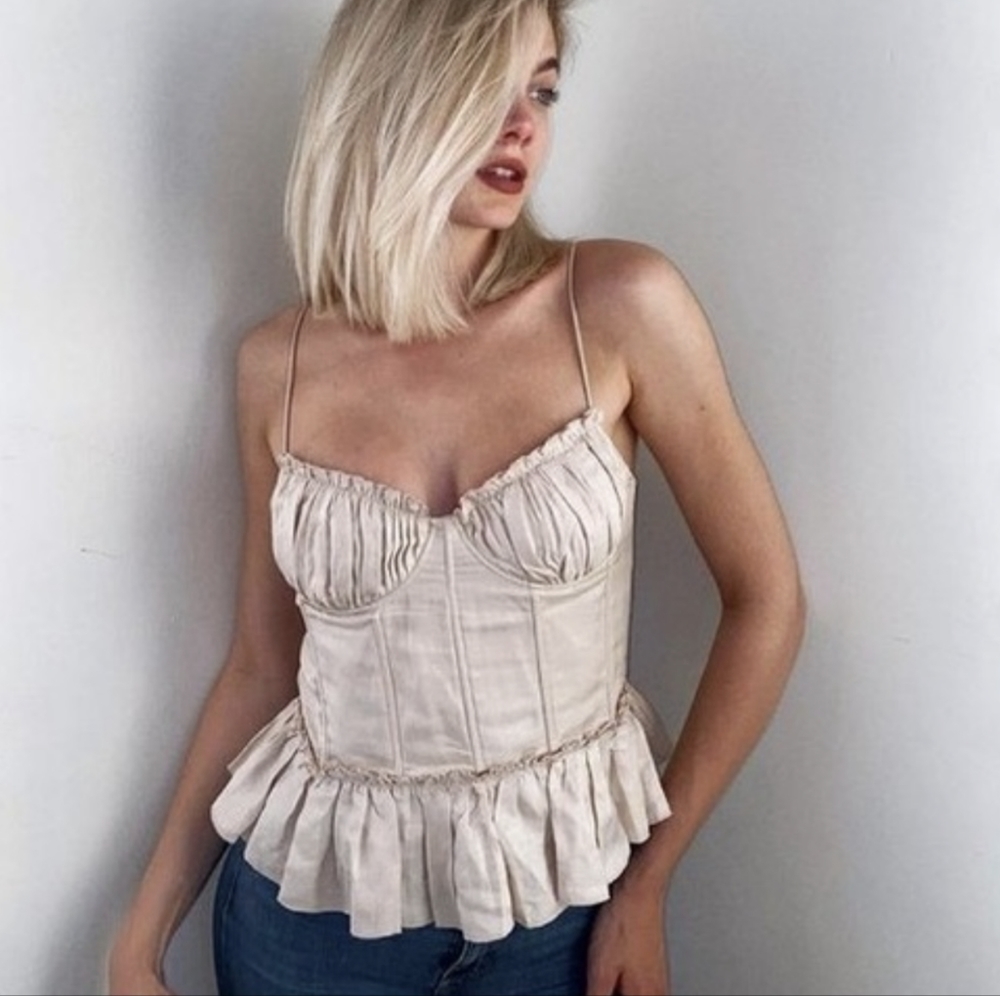 H&M Linen-blend Corset-style Top - Picture 1 of 7